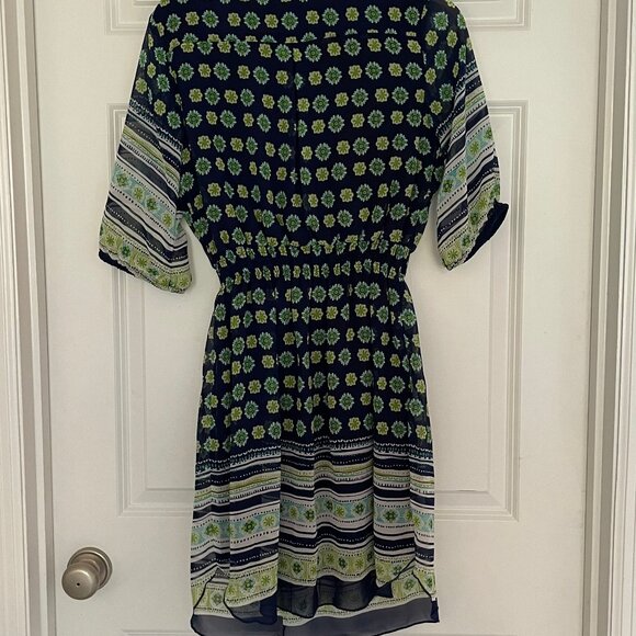 En Focus Boho short sleeved summer dress blue green white patterned mini - Picture 2 of 2